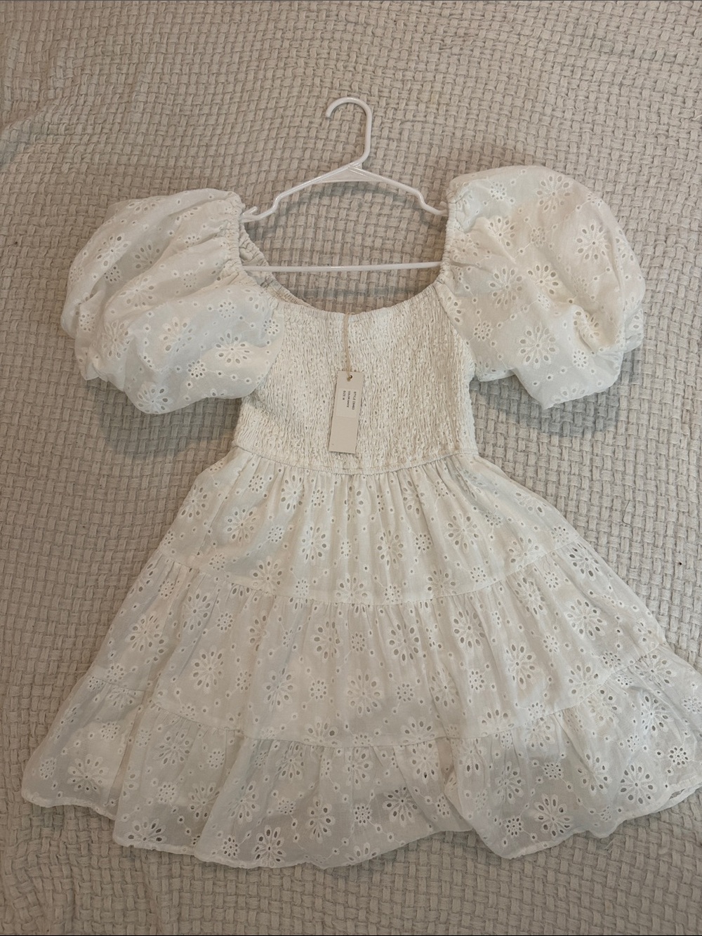 White Eyelet Puff-Sleeve Midi Dress NWT